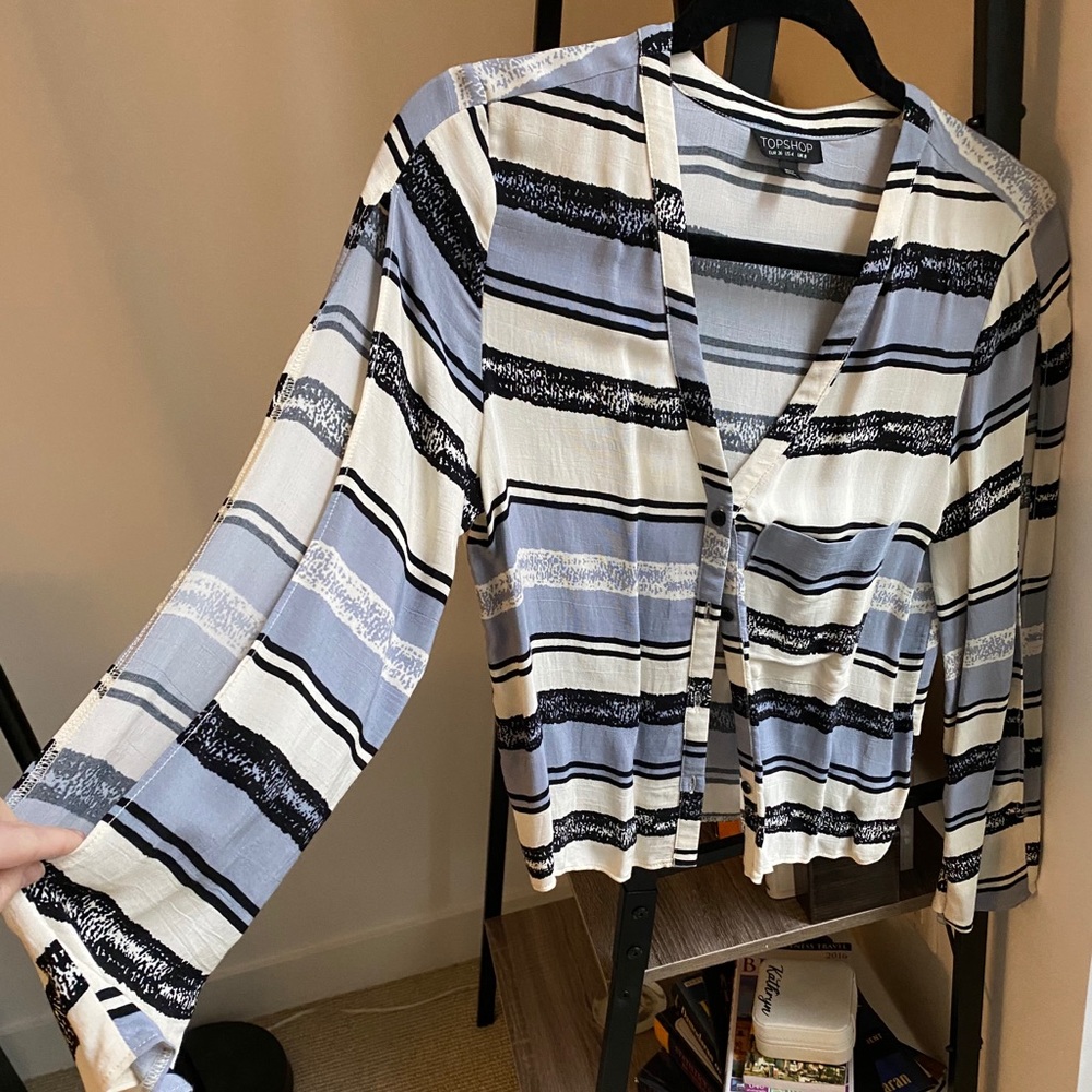 Striped Slit Sleeved Topshop Blouse